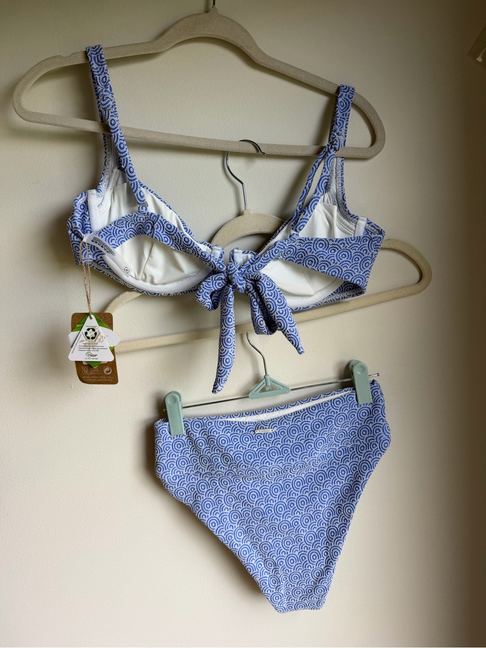 High-Waist Blue Patterned Tie-Back Bikini Set - Picture 2 of 4